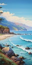 Coastline Painting With Mountainous Vistas In Greg Hildebrandt Style