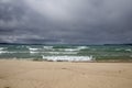 Storm On The Horizon Of A Lake Michigan Beach Royalty Free Stock Photo