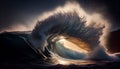 Waves crash in nature majestic sunset splendor ,generative AI