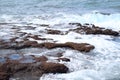 Waves crash on the rocks on the Mediterranean coast