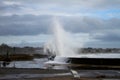 Waves crash seawall from Superstorm Sandy Royalty Free Stock Photo