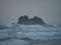 Waves Crashing Against Rock Formation Island Pacific Ocean Coast Sea Shore Opoutere Beach Waikato Coromandel New Zealand