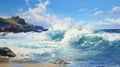 Realistic Hyper-detailed Painting: Crashing Waves At Waimea Bay