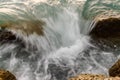 Waves crashing against rocks close-up