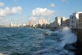 Waves crashing along Malecon, Havana