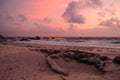 Waves Crashing Ashore at Sunrise in Aruba Royalty Free Stock Photo