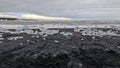 Waves crashing on a black sandy beach with small icebergs Royalty Free Stock Photo