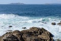Waves crashing on coastal stones beautiful seascape Royalty Free Stock Photo