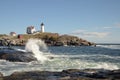 Waves crashing in front of Nubble lighthouse, Cape Nedick Maine.