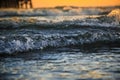 Waves Crashing on Newport Beach Pier, California Royalty Free Stock Photo