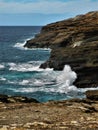 Waves Crashing onto Rugged Coast at Lanai Lookout Royalty Free Stock Photo