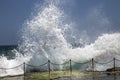 Waves crashing over the railing to the Bogie Hole Royalty Free Stock Photo