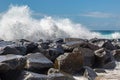 Powerful Waves Crashing over Rocks Royalty Free Stock Photo