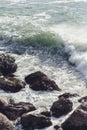 Waves crashing over rocks in NZ Royalty Free Stock Photo