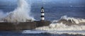 Waves crashing over Seaham Lighthouse