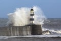 Waves crashing over Seaham Lighthouse