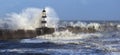 Waves crashing over Seaham Lighthouse