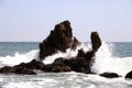 Waves Crashing into Rocks