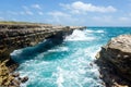 Waves Crashing on Rocks at Devil's Bridge Antigua Royalty Free Stock Photo