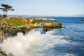 Waves crashing on the rocky shoreline of the Pacific Coast; Santa Cruz, California Royalty Free Stock Photo