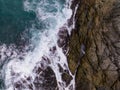 Waves crashing on seashore rocks,Top view sea surface waves background Royalty Free Stock Photo