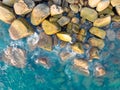 Waves crashing on seashore rocks,Top view sea surface waves background Royalty Free Stock Photo