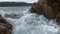 Waves Crashing On Sharp Rocks Dark Winter Day At The Sea 18 Slow Motion