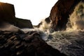 waves crashing on a troubled ocean shore. rock cliffs. fjords. Transparent PNG file. Ocean, sea, water, waves.