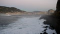 Waves crush over the rocks. Donostia San Sebastian. Basque Count Royalty Free Stock Photo