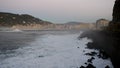 Waves crush over the rocks. Donostia San Sebastian. Basque Country. Spain. Royalty Free Stock Photo