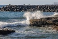 Waves crushing on rocky shore Royalty Free Stock Photo