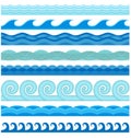 Waves flat style vector seamless icons collection