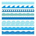 Waves flat style vector seamless icons collection