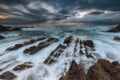 Waves and foam in the Cantabrico sea, in Bermeo