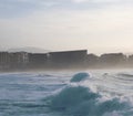 Waves in front of Zurriola beach, Donostia City, Euskadi Royalty Free Stock Photo