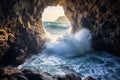 waves gently lapping at sea cave entrance Royalty Free Stock Photo