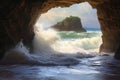 waves gently lapping at sea cave entrance Royalty Free Stock Photo