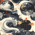 Waves and Globes - A Seamless Pattern Royalty Free Stock Photo