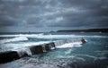 After the waves hit the the harbour wall at Sennen Cove Cornwall UK Royalty Free Stock Photo