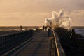 Waves hits the pier at nr. Vorupoer at the North Sea Coast in Denmark