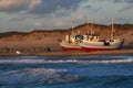 Waves hits the pier at nr. Vorupoer at the North Sea Coast in Denmark