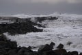 Waves hitting against the pier during the storm in Nr. VorupÃÂ¸r on the North Sea coast Royalty Free Stock Photo