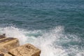 waves hitting rocks, Ionian sea, large rock blocks, water