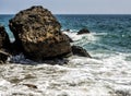 Waves hitting the rocks at Zuma Beach - Zuma Beach, Los Angeles, LA, California, CA