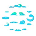 Waves icons set, cartoon style Royalty Free Stock Photo