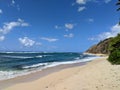 Waves lap on the sand on empty Diamond Head Beach on a Beautiful day