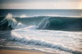 Waves lapping against a shell-covered beach