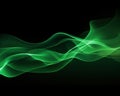 Waves of light are green wavy movements like smoke on a black background. Royalty Free Stock Photo