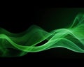 Waves of light are green wavy movements like smoke on a black background. Royalty Free Stock Photo