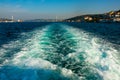 Waves made by ship engine on Bosphorus strait